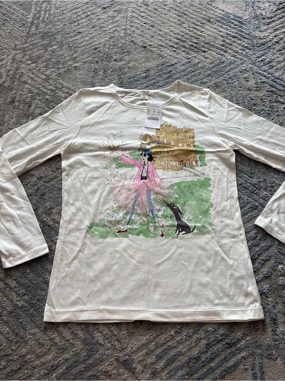 Crewcuts White Long-Sleeve Graphic Top with Pink and Gold Accents
